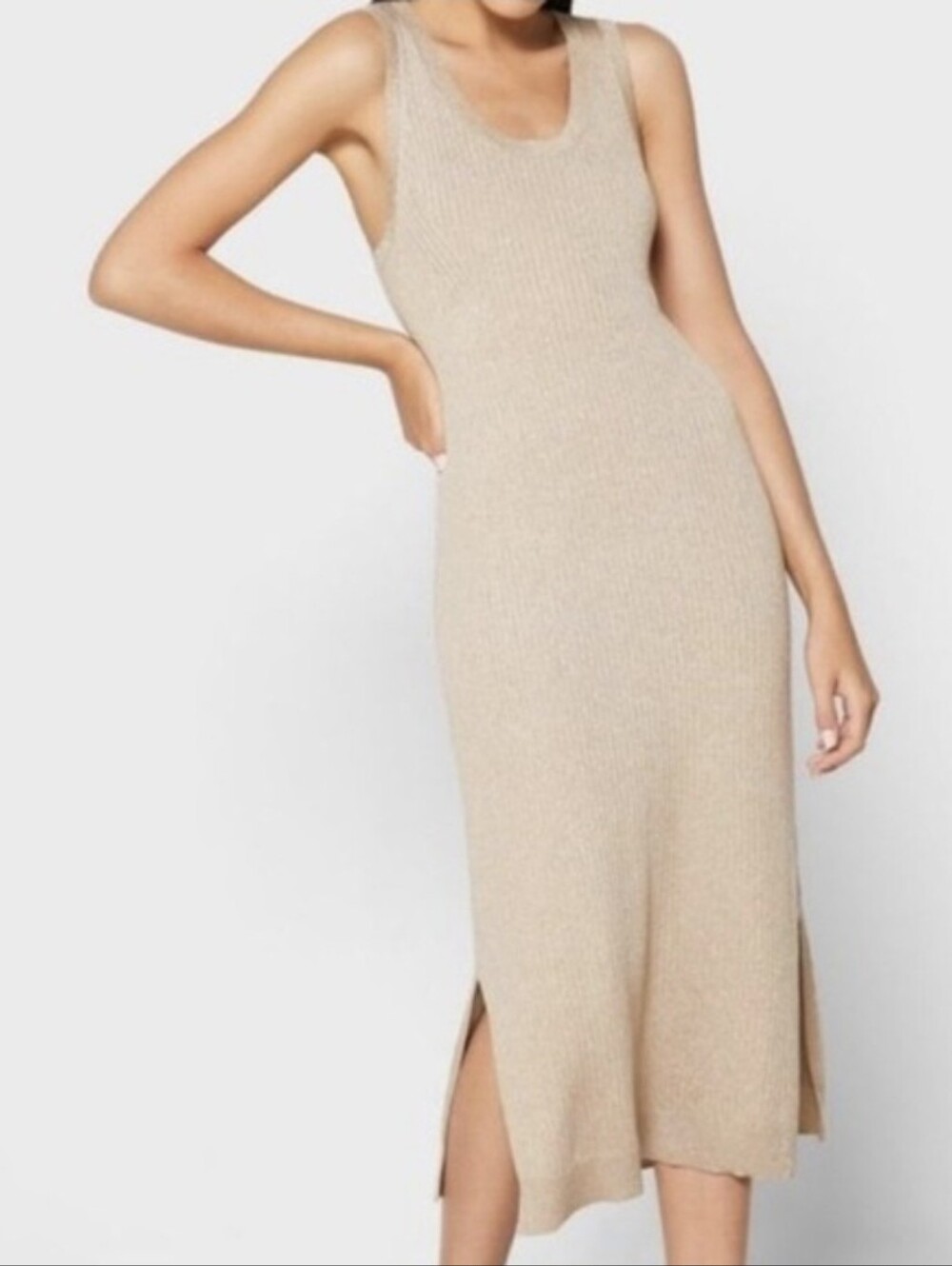Banana Republic Beige Ribbed Midi Tank Dress